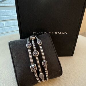David Yurman Confetti 3 Row Cuff Bracelet In Sterling Silver With Black Diamonds